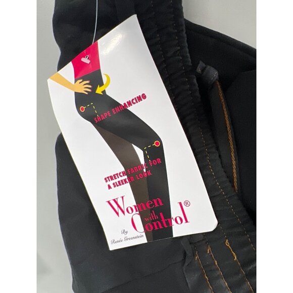 Women With Control Regular Faux Drawstring Waist Pants with Pockets Black Medium - Picture 3 of 7